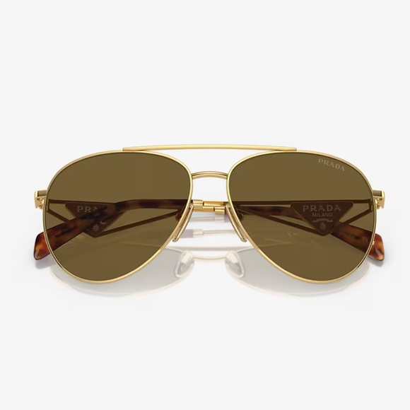 Prada Aviator Sunglasses Unisex Gold/Dark Brown Pilot ππ - Picture 12 of 14